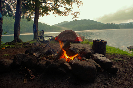 Summer Camp ground on a misty morning in upstate new york